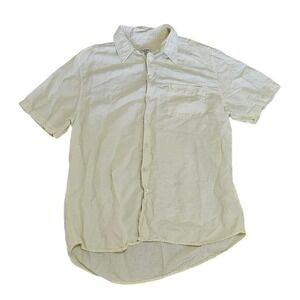 Old Navy Vintage Button Down Shirt Men Yellow Linen Cotton XL